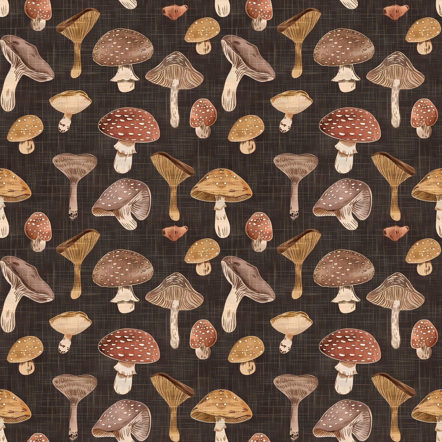 Toadstool Mushrooms Digital Seamless Pattern