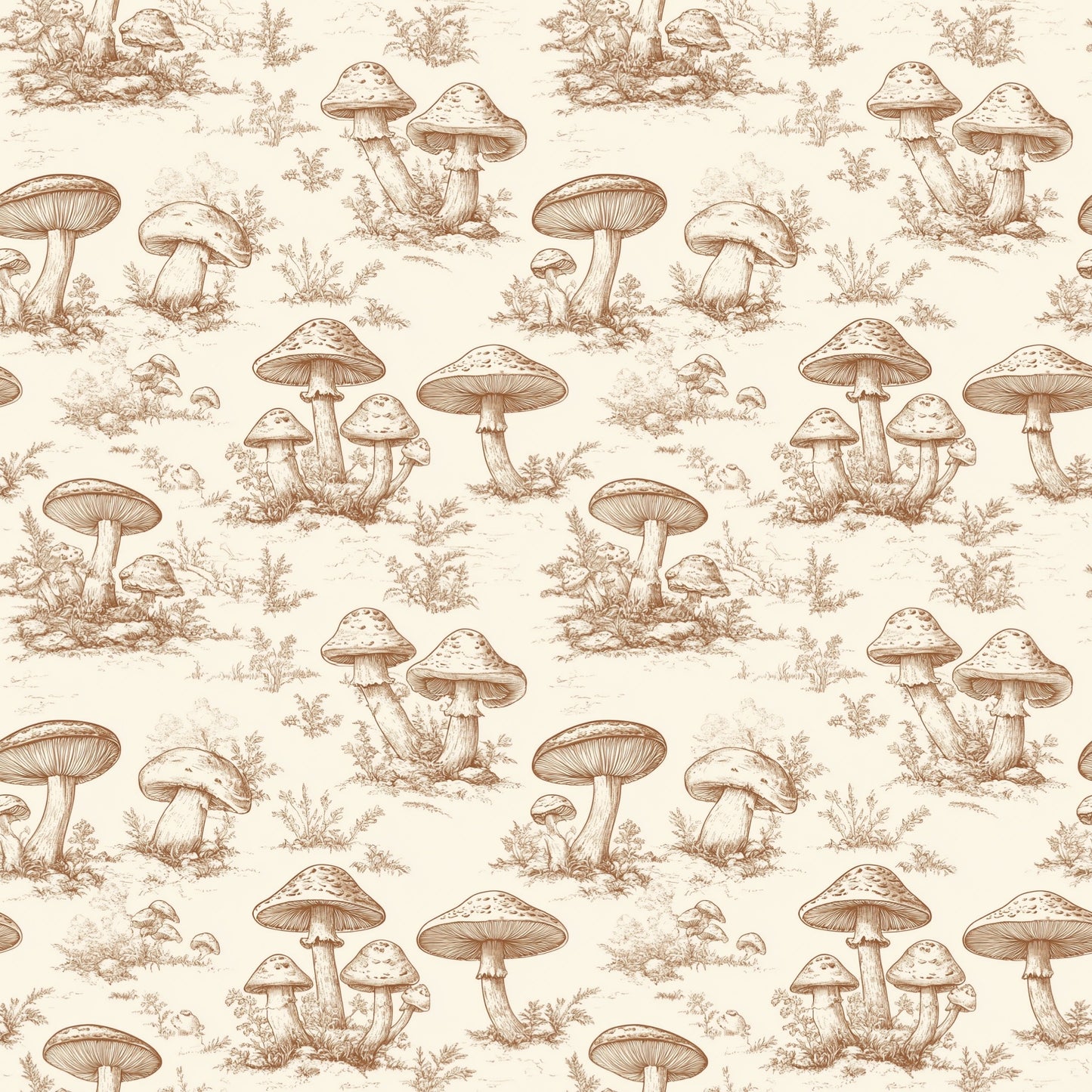 Toile Mushrooms Digital Seamless Pattern