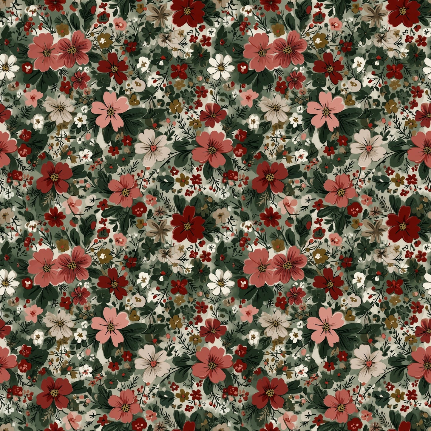 Traditional Christmas Ditsy Floral Digital Seamless Pattern