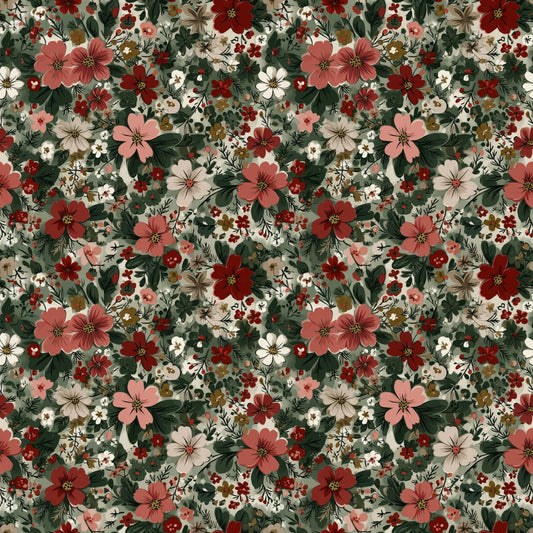 Traditional Christmas Ditsy Floral Digital Seamless Pattern