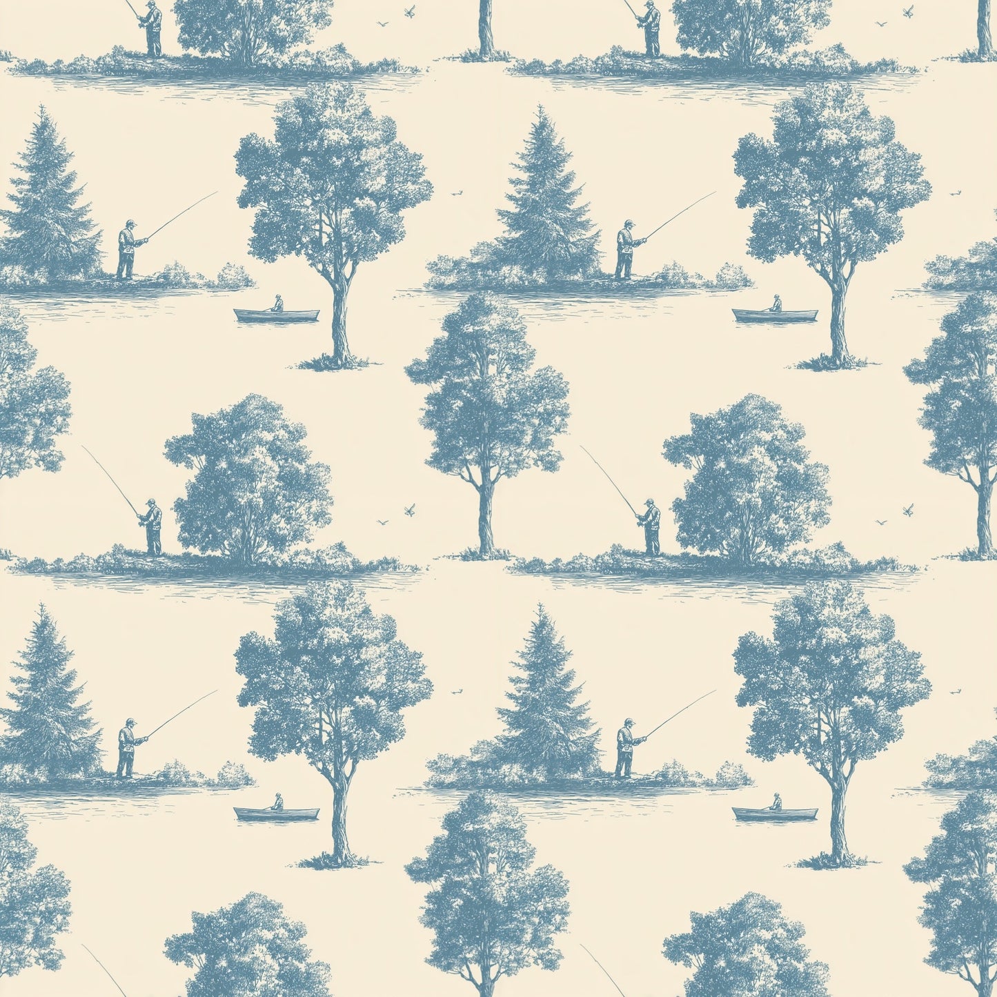 Traditional Fishing Digital Seamless Pattern