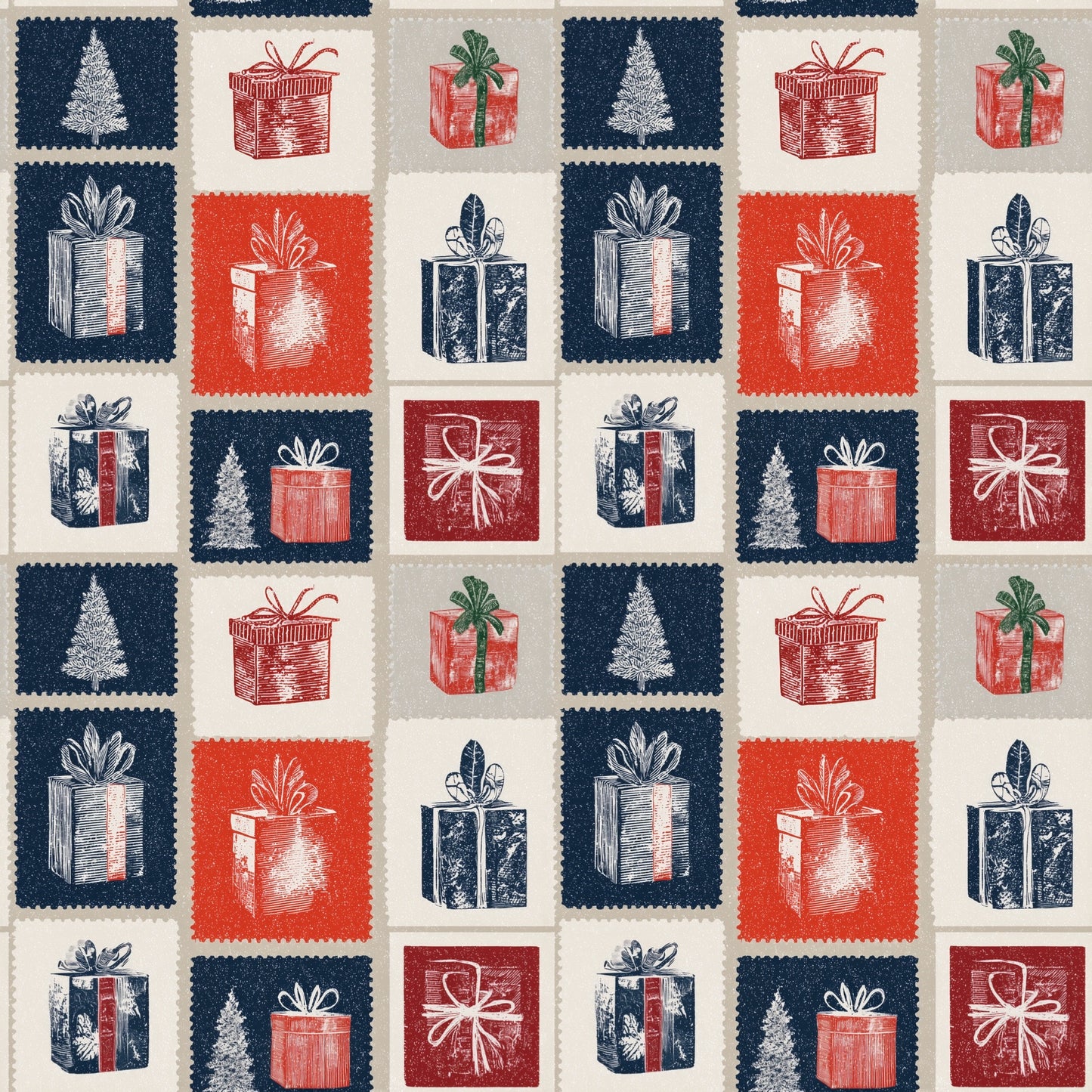 Traditional Christmas Stamps Digital Seamless Pattern