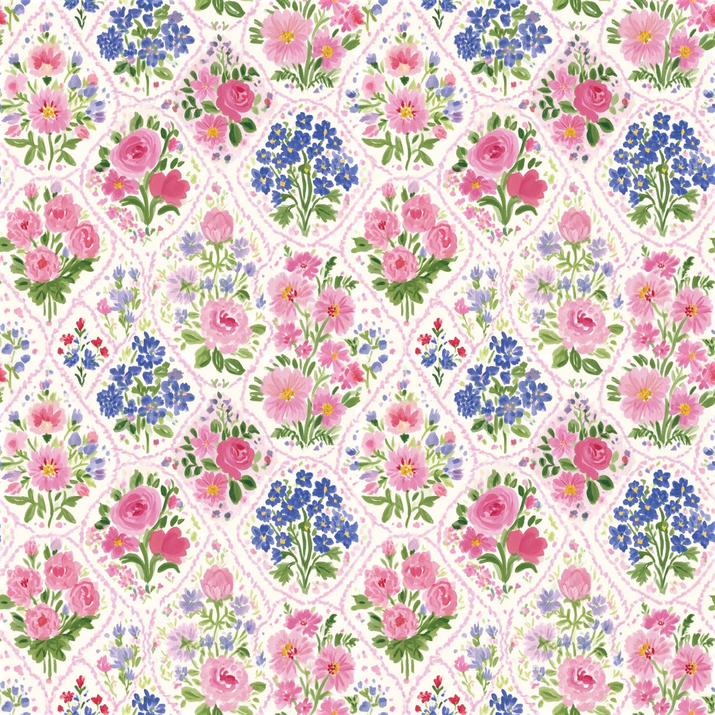 Trellis Floral Patchwork Digital Seamless Pattern