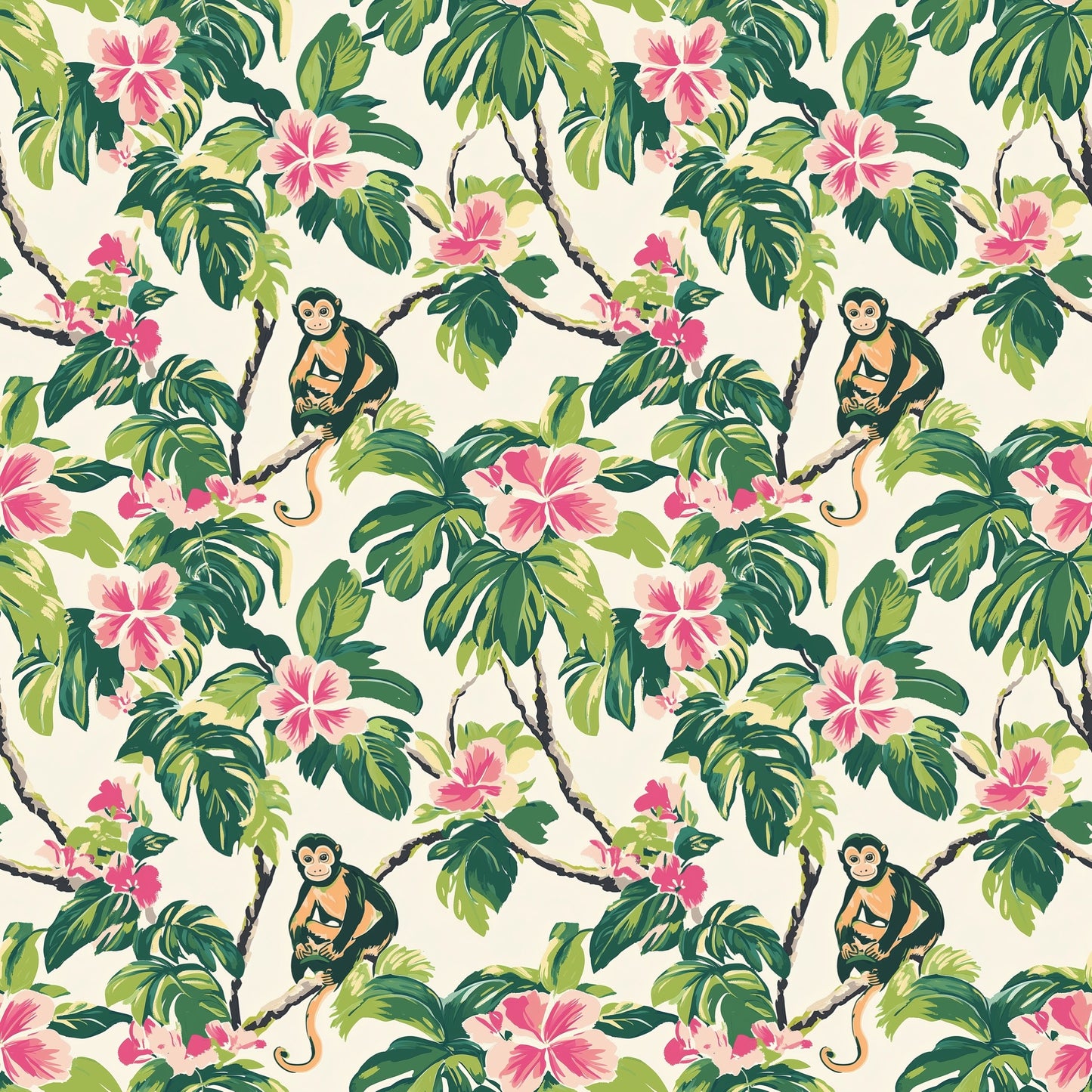 Tropical Monkey Digital Seamless Pattern