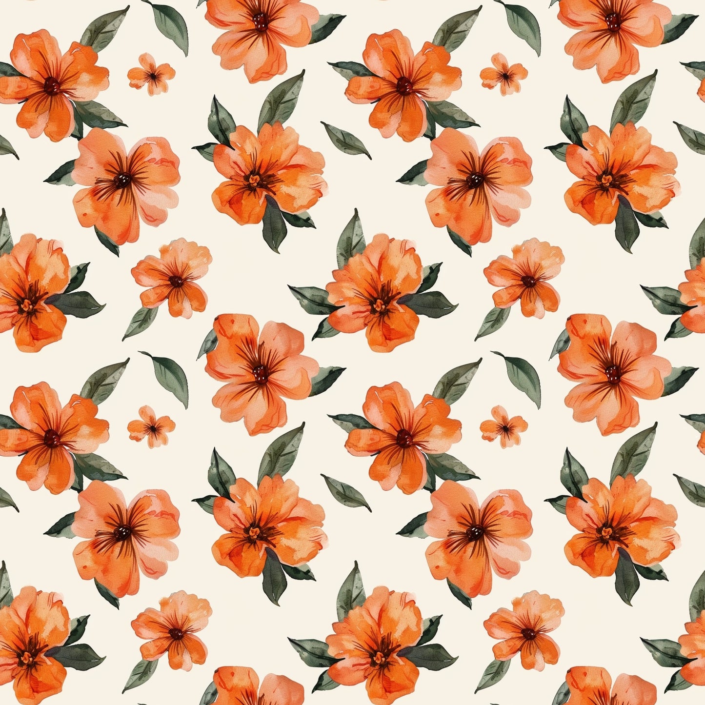 Tropical Orange Floral Digital Seamless Pattern
