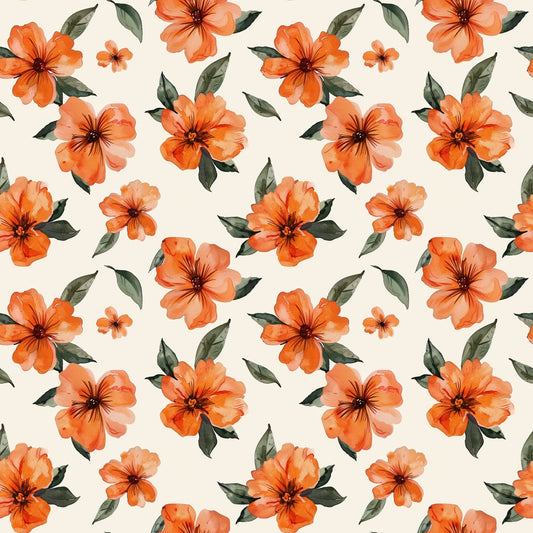 Tropical Orange Floral Digital Seamless Pattern