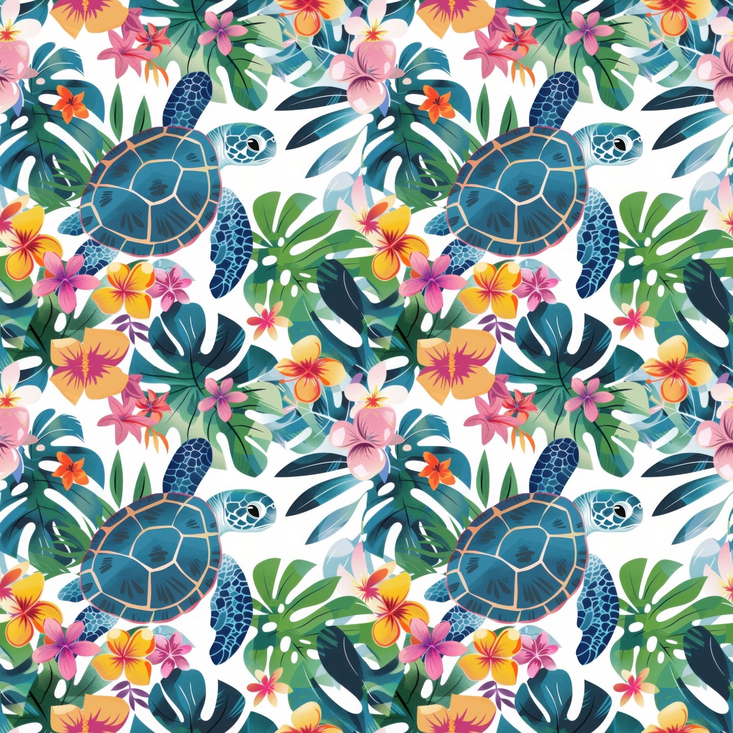 Tropical Turtles Digital Seamless Pattern