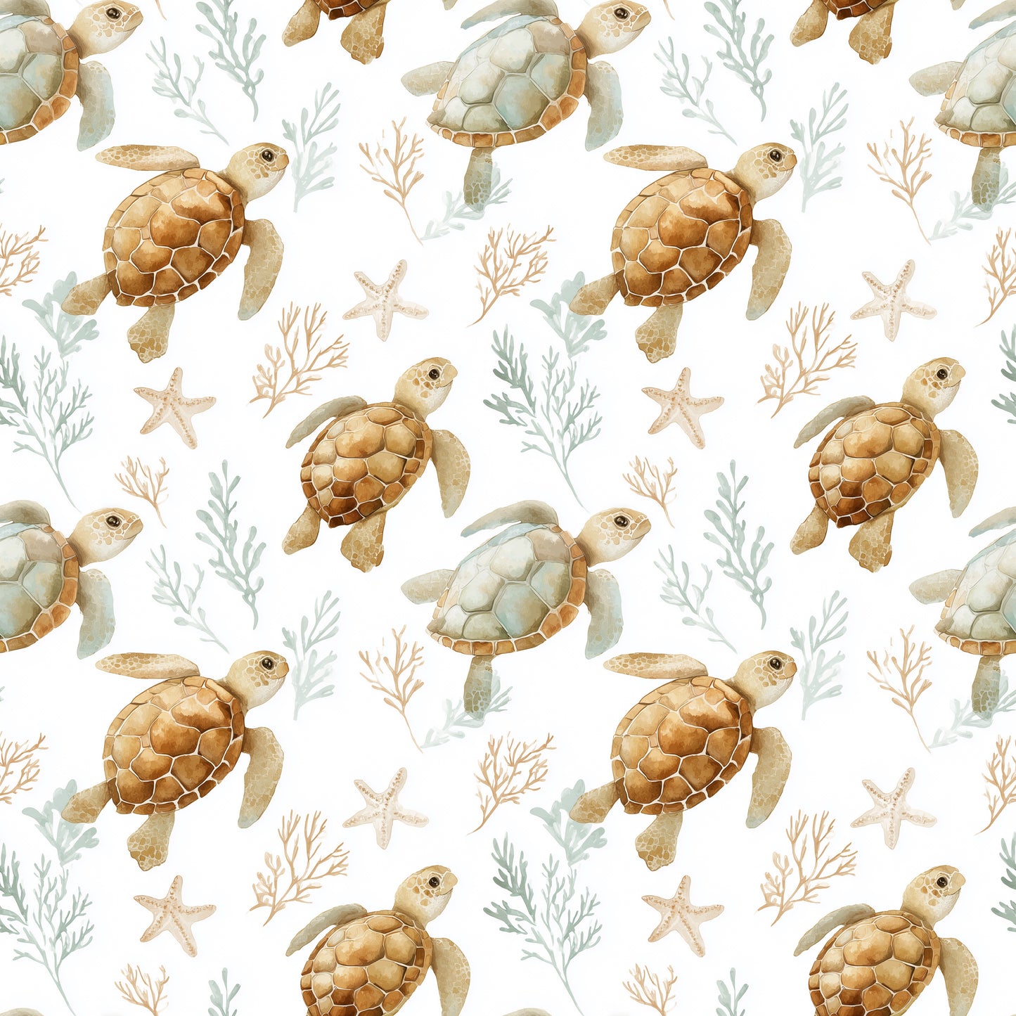 Turtles & Starfishes Digital Seamless Pattern