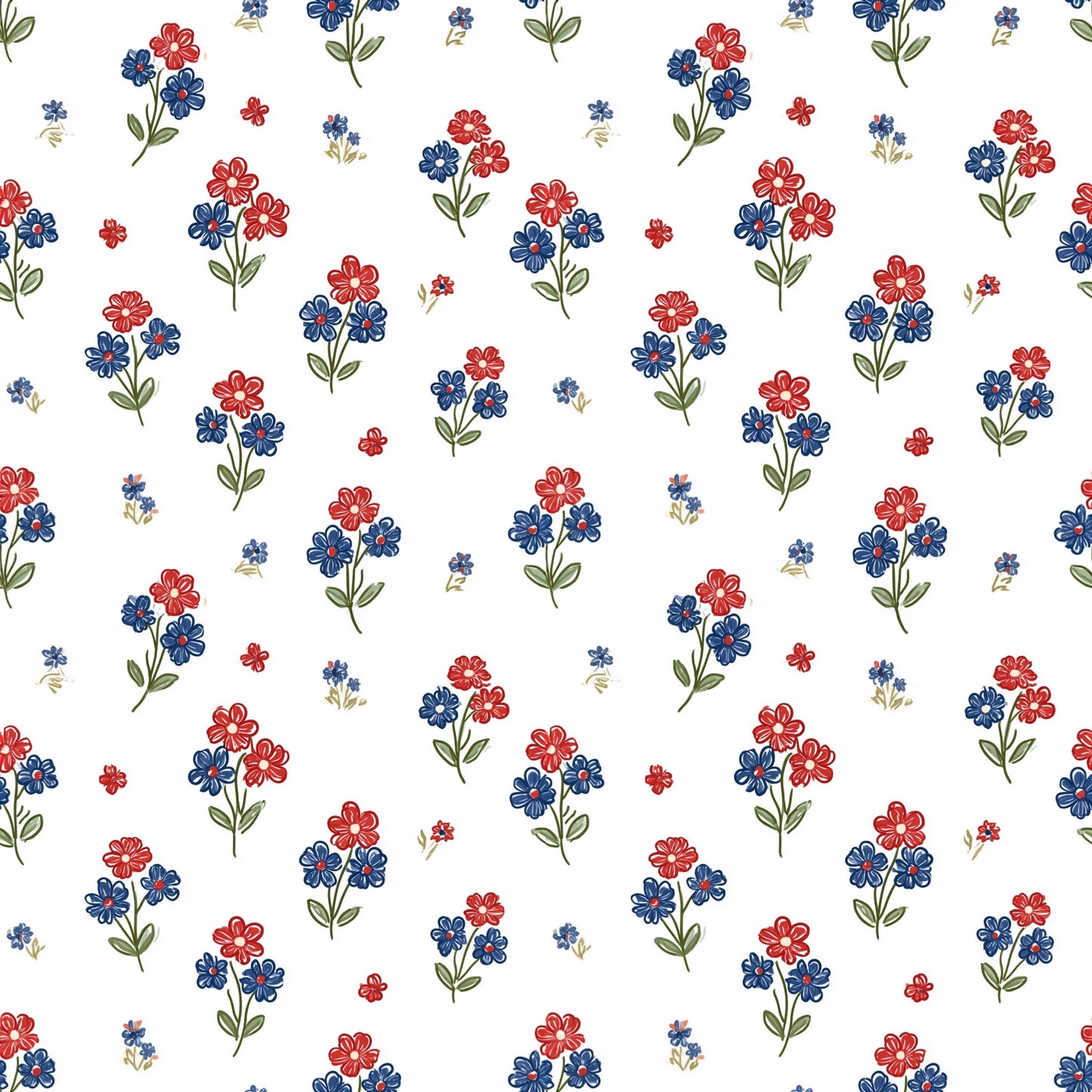 USA Flower Bunches on Red Digital Seamless Pattern