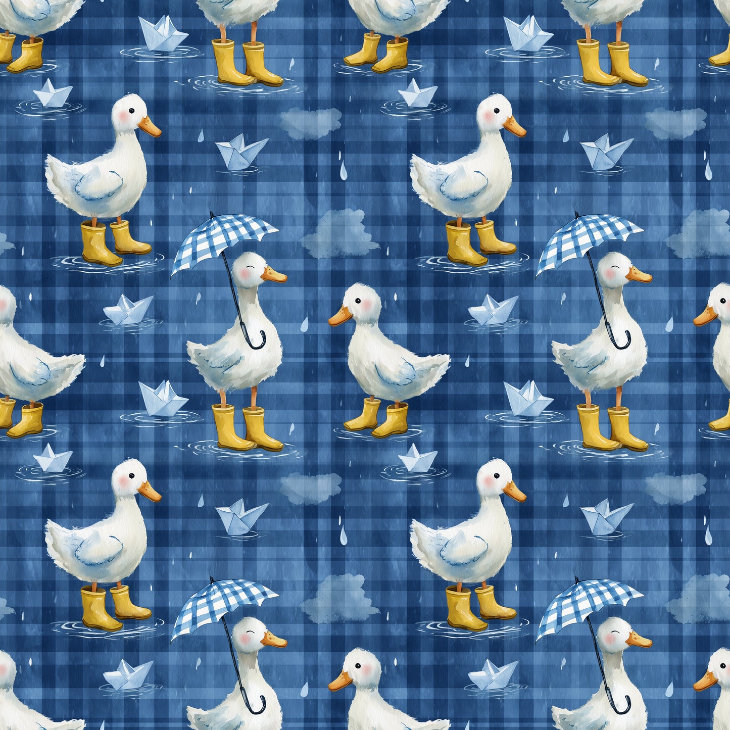 Umbrella Ducks Digital Seamless Pattern