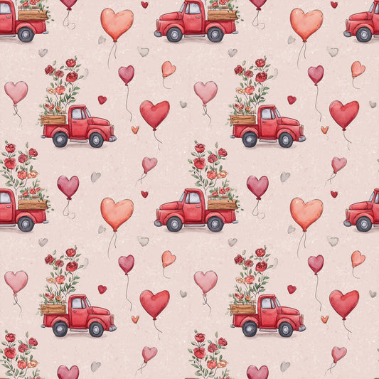 Valentine Heart Trucks Digital Seamless Pattern