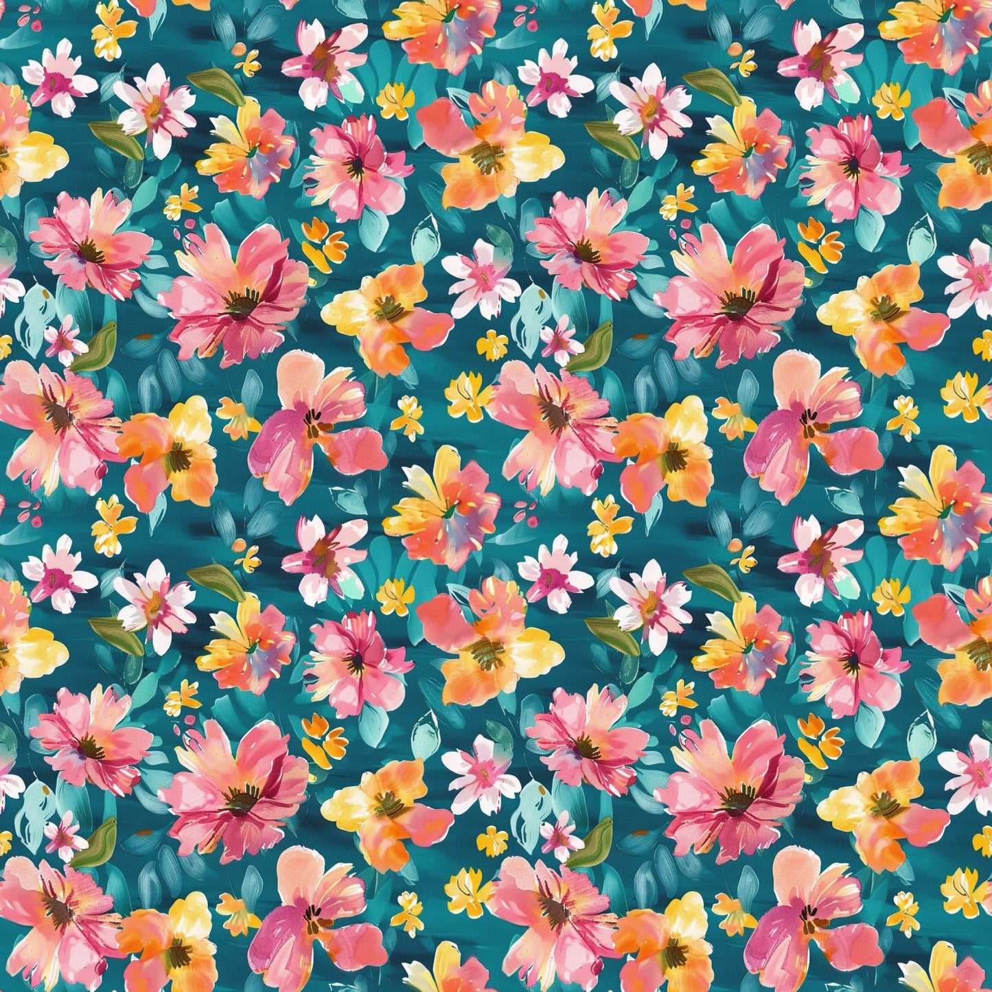 Vibrant Blue Pink Floral Digital Seamless Pattern