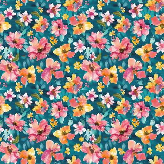 Vibrant Blue Pink Floral Digital Seamless Pattern