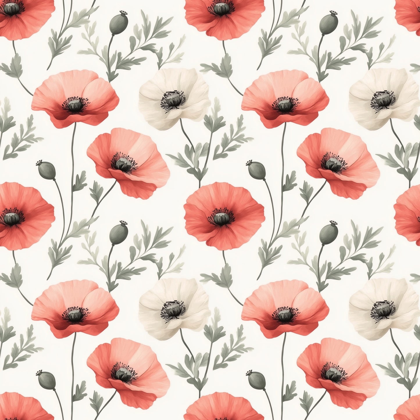 Vibrant Poppies Digital Seamless Pattern
