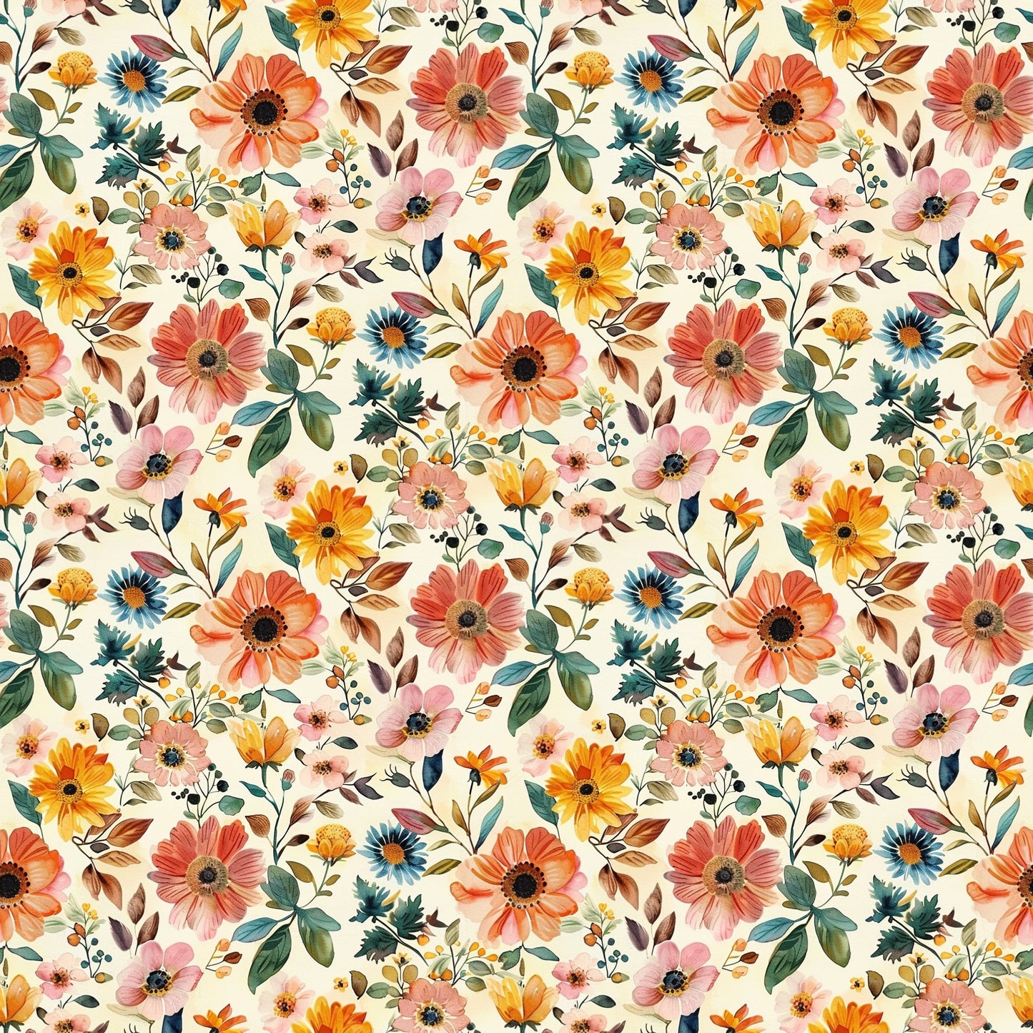 Vibrant Summer Floral Digital Seamless Pattern