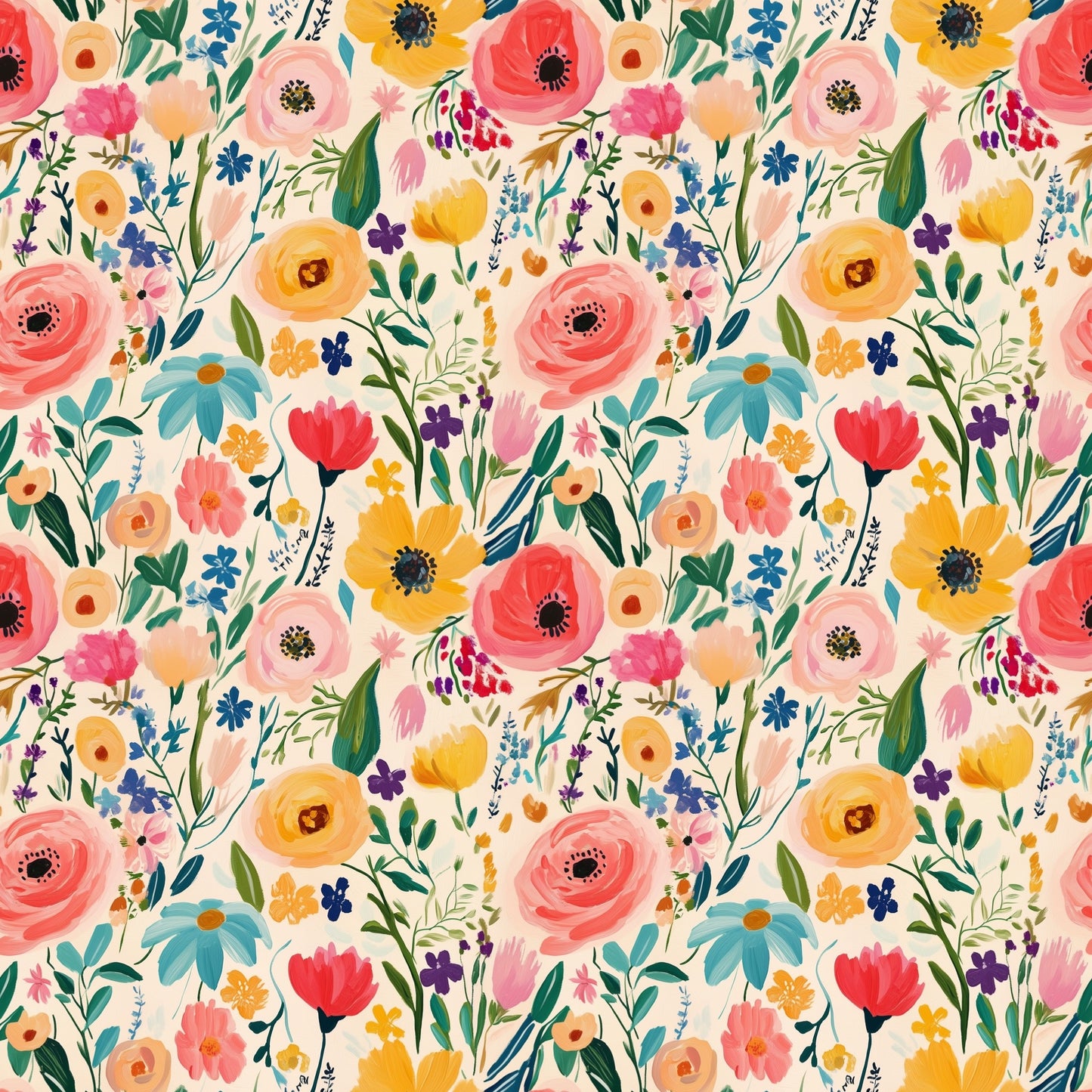 Vibrant Summer Floral Digital Seamless Pattern