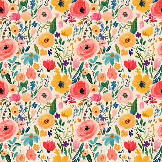 Vibrant Summer Floral Digital Seamless Pattern