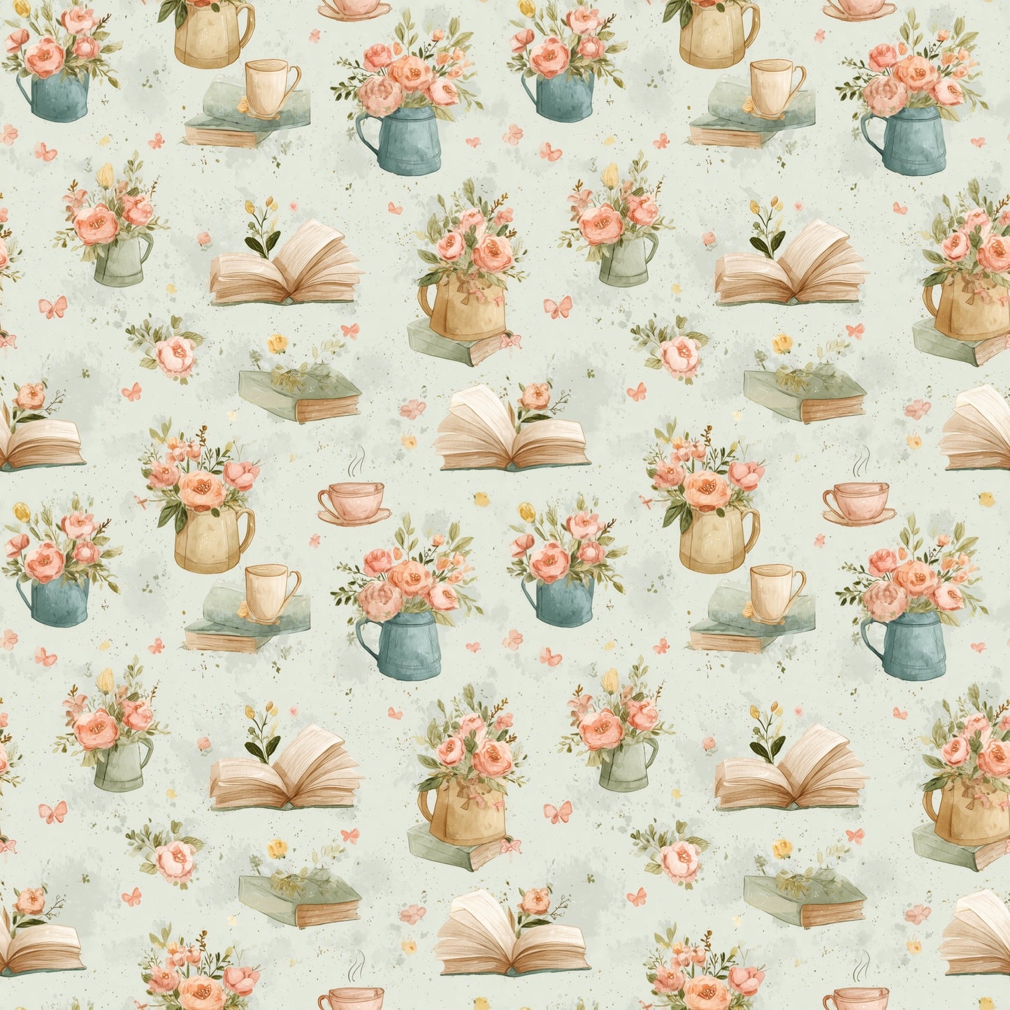 Vintage Bouquets & Books Digital Seamless Pattern