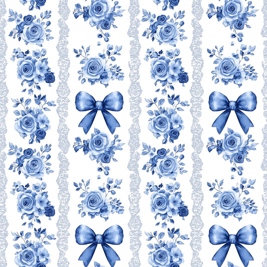Vintage Coquette Bows & Flowers Digital Seamless Pattern