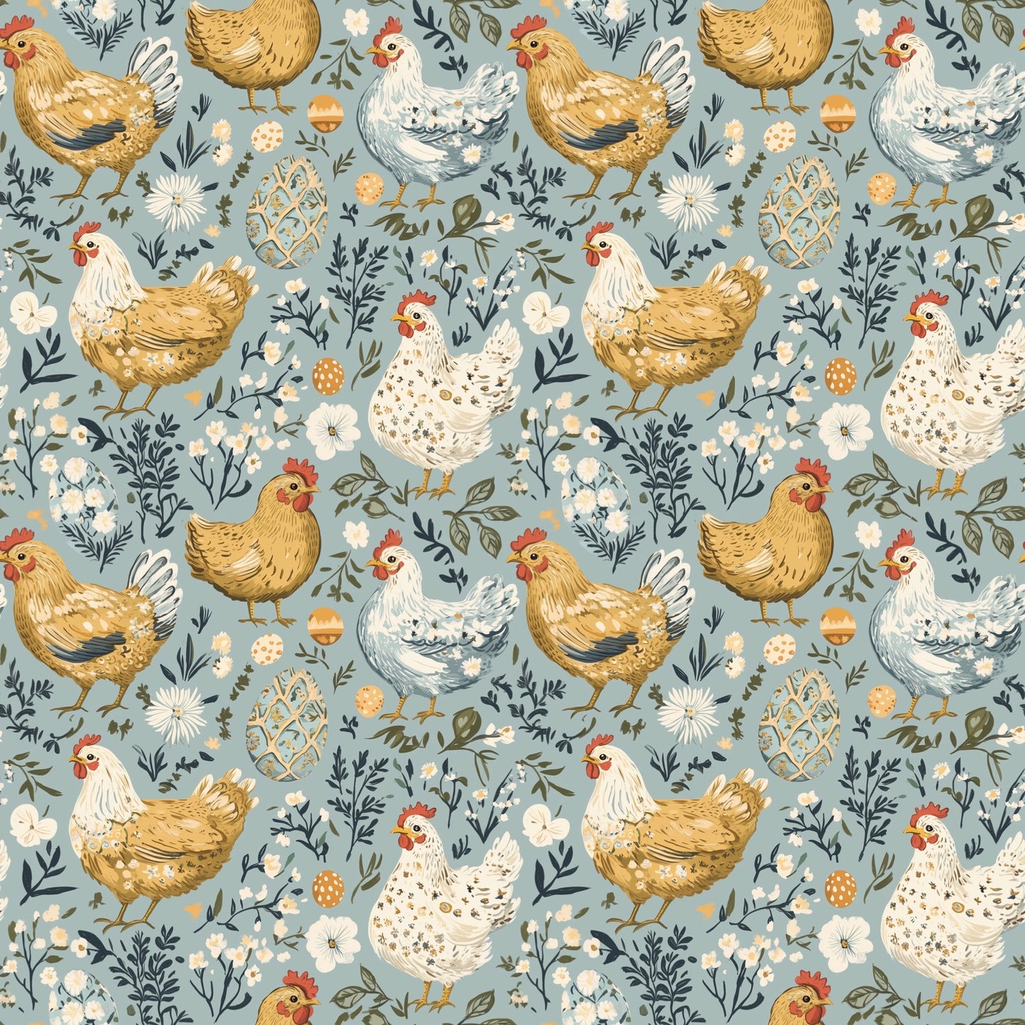 Vintage Chickens Digital Seamless Pattern