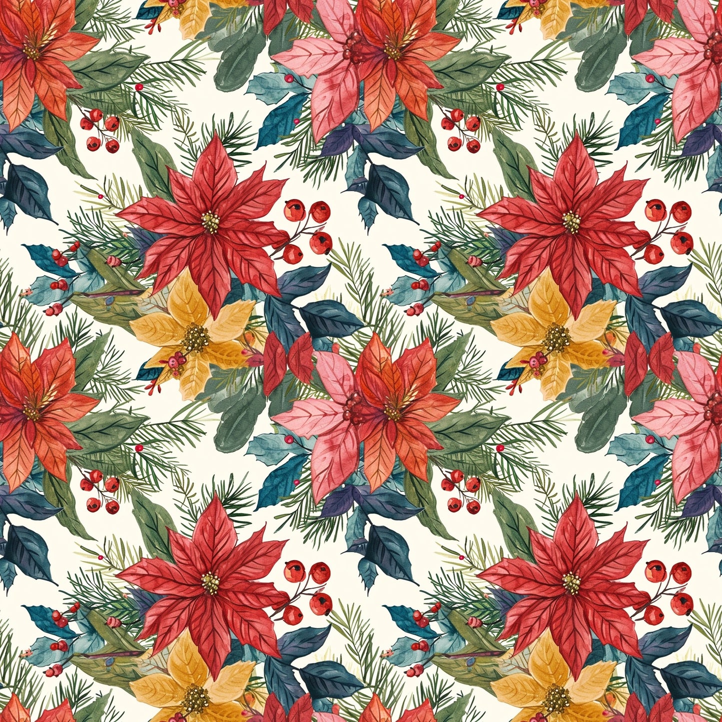 Vintage Christmas Floral Digital Seamless Pattern