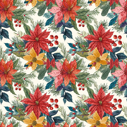 Vintage Christmas Floral Digital Seamless Pattern