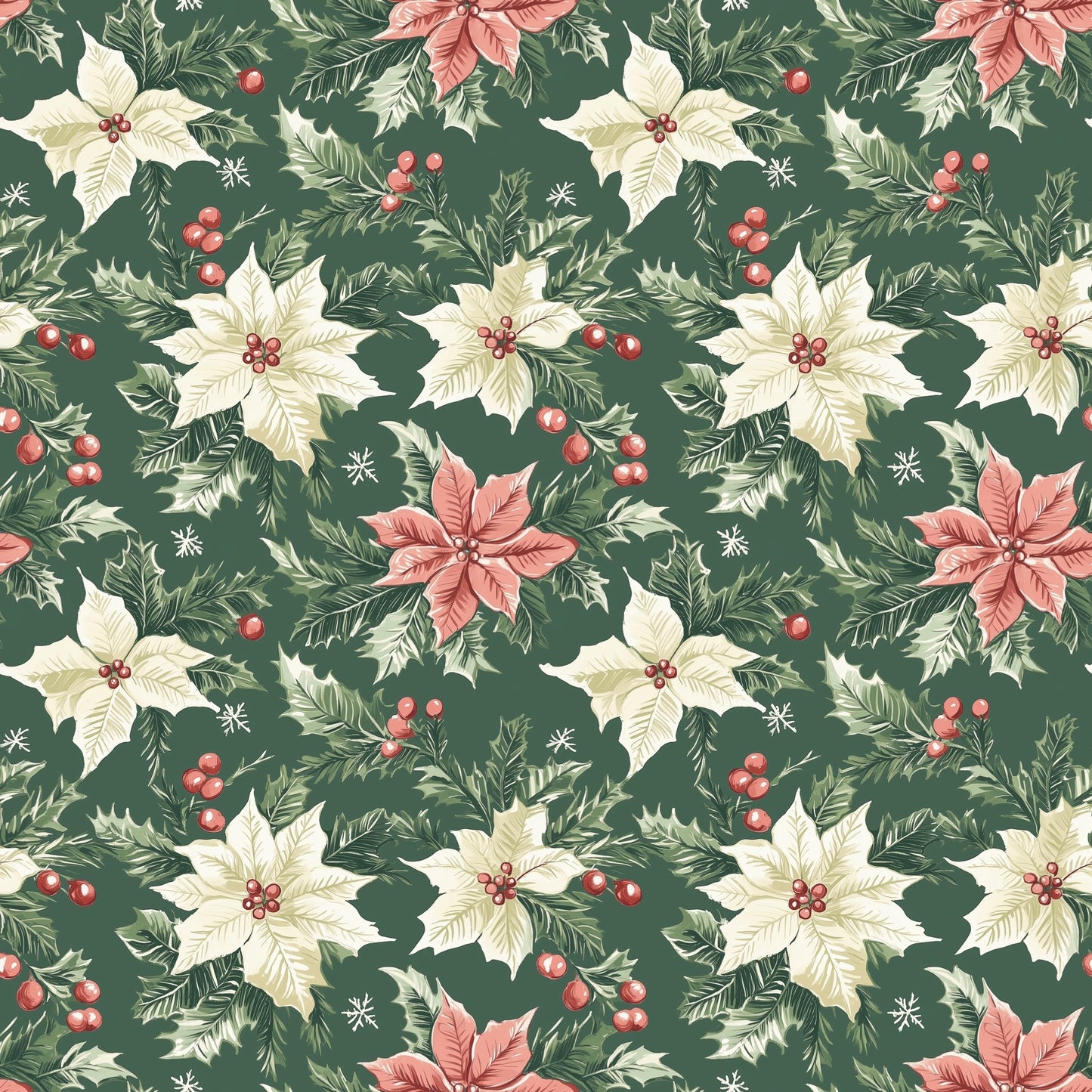 Vintage Christmas Floral Digital Seamless Pattern
