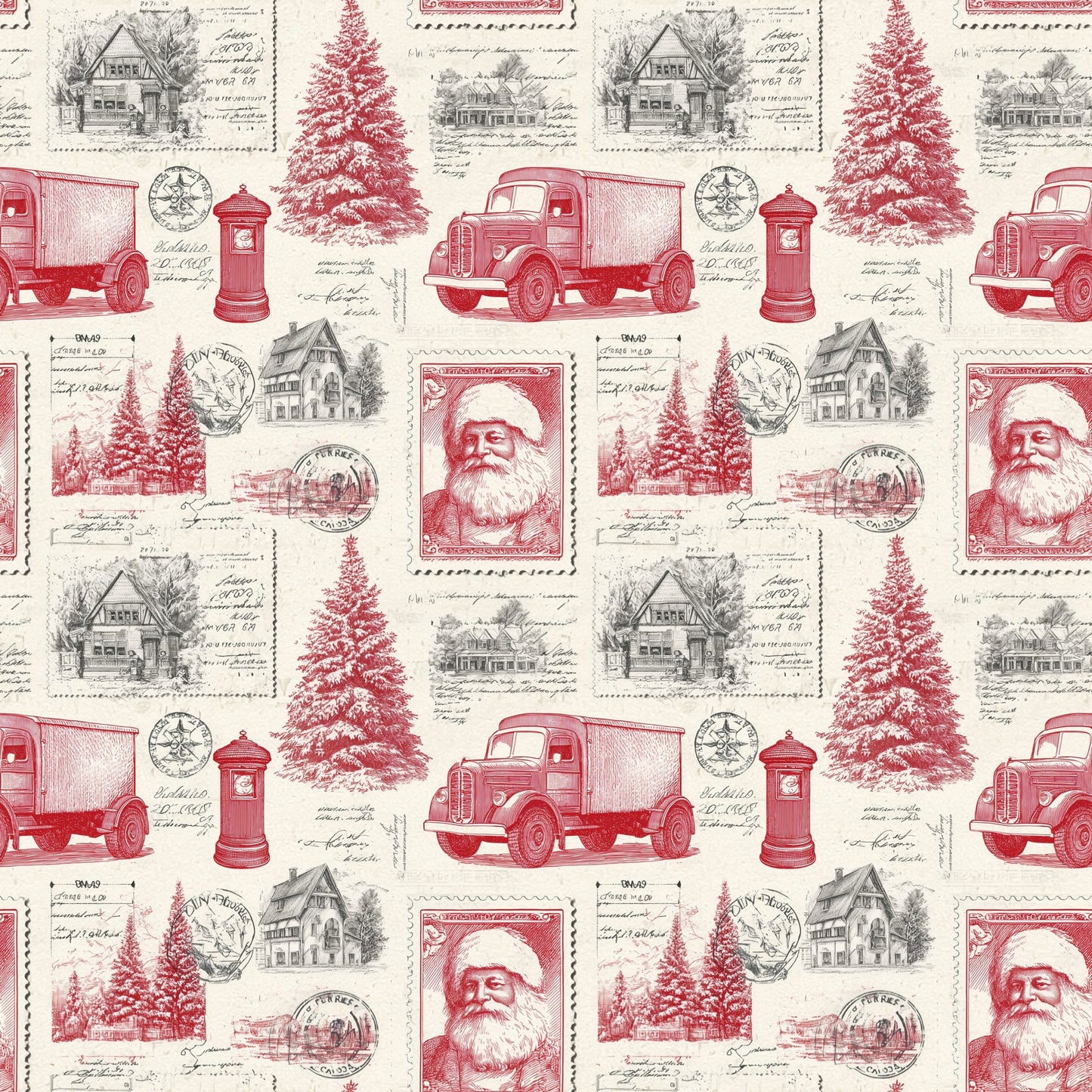 Vintage Christmas Icons Digital Seamless Pattern