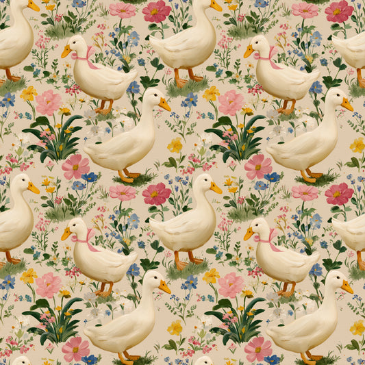 Vintage Cottagecore Ducks Digital Seamless Pattern