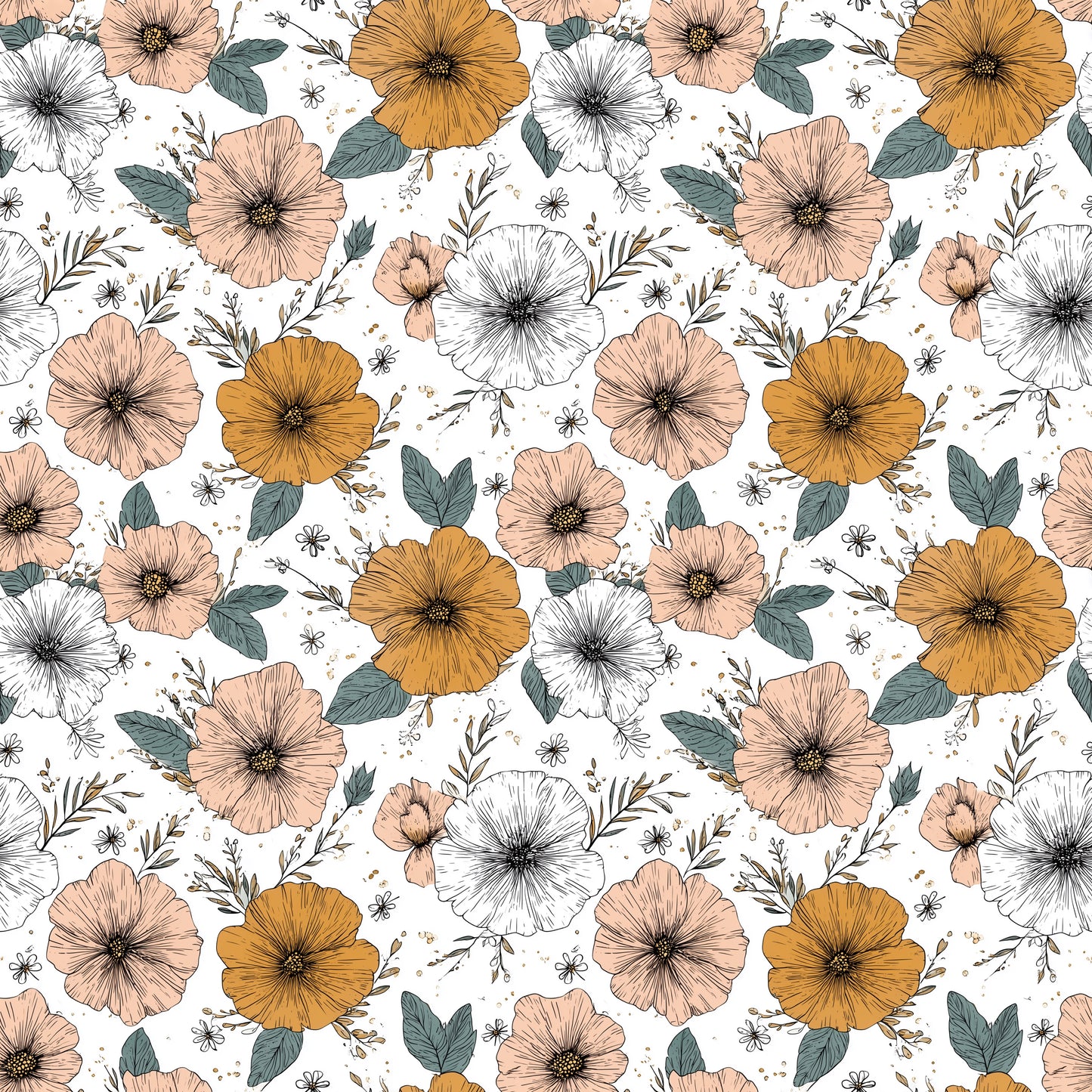 Vintage Drawn Floral Digital Seamless Pattern