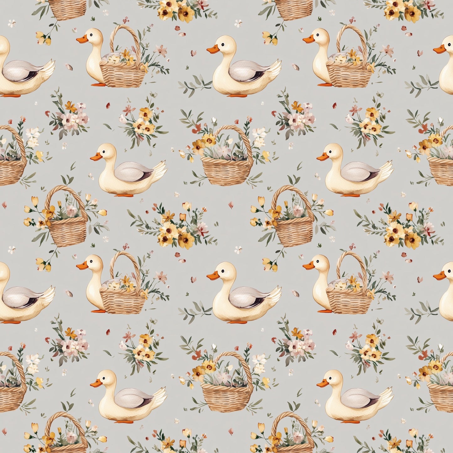 Vintage Floral Ducks Digital Seamless Pattern