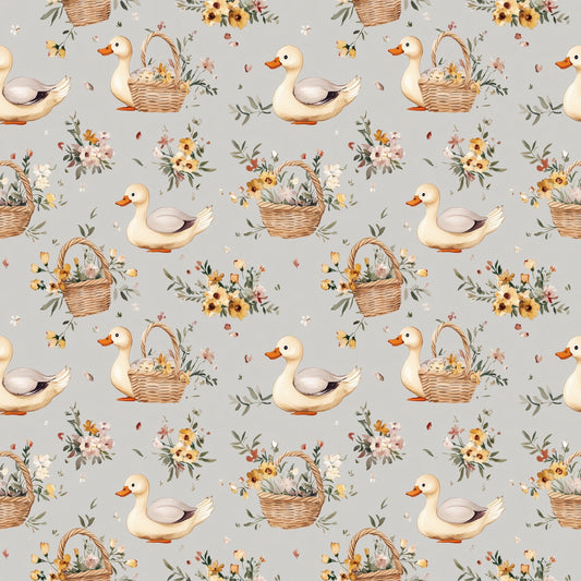 Vintage Floral Ducks Digital Seamless Pattern