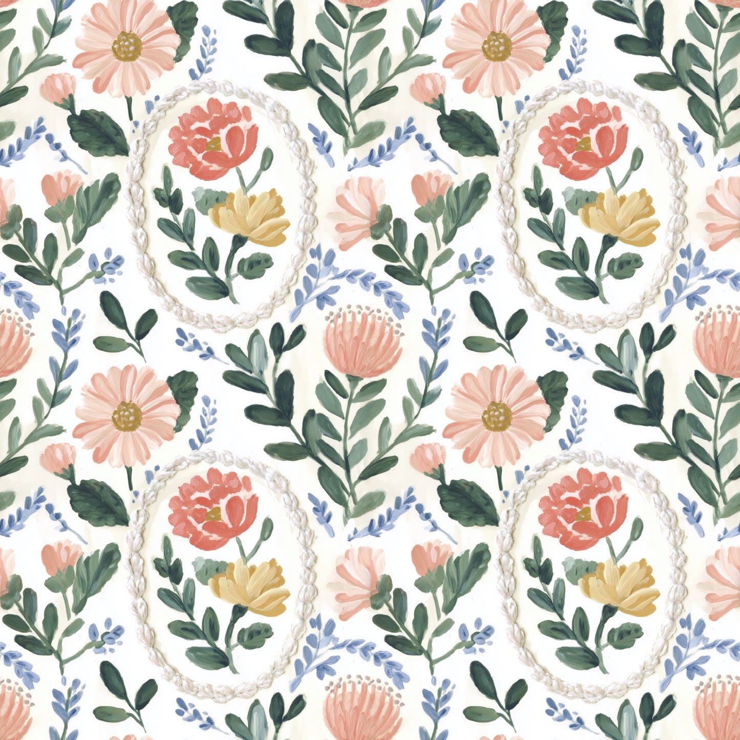 Vibrant Floral Frames Digital Seamless Pattern