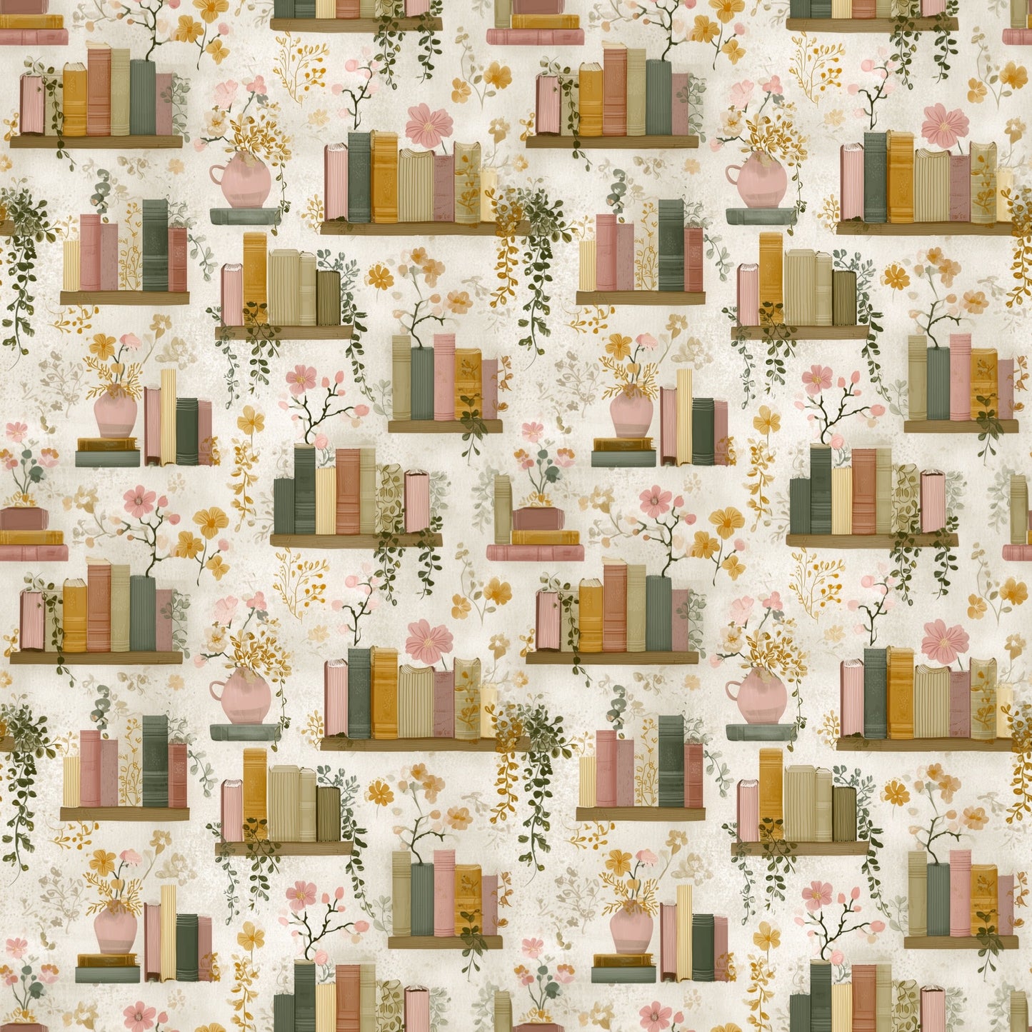 Vintage Floral Shelves Digital Seamless Pattern