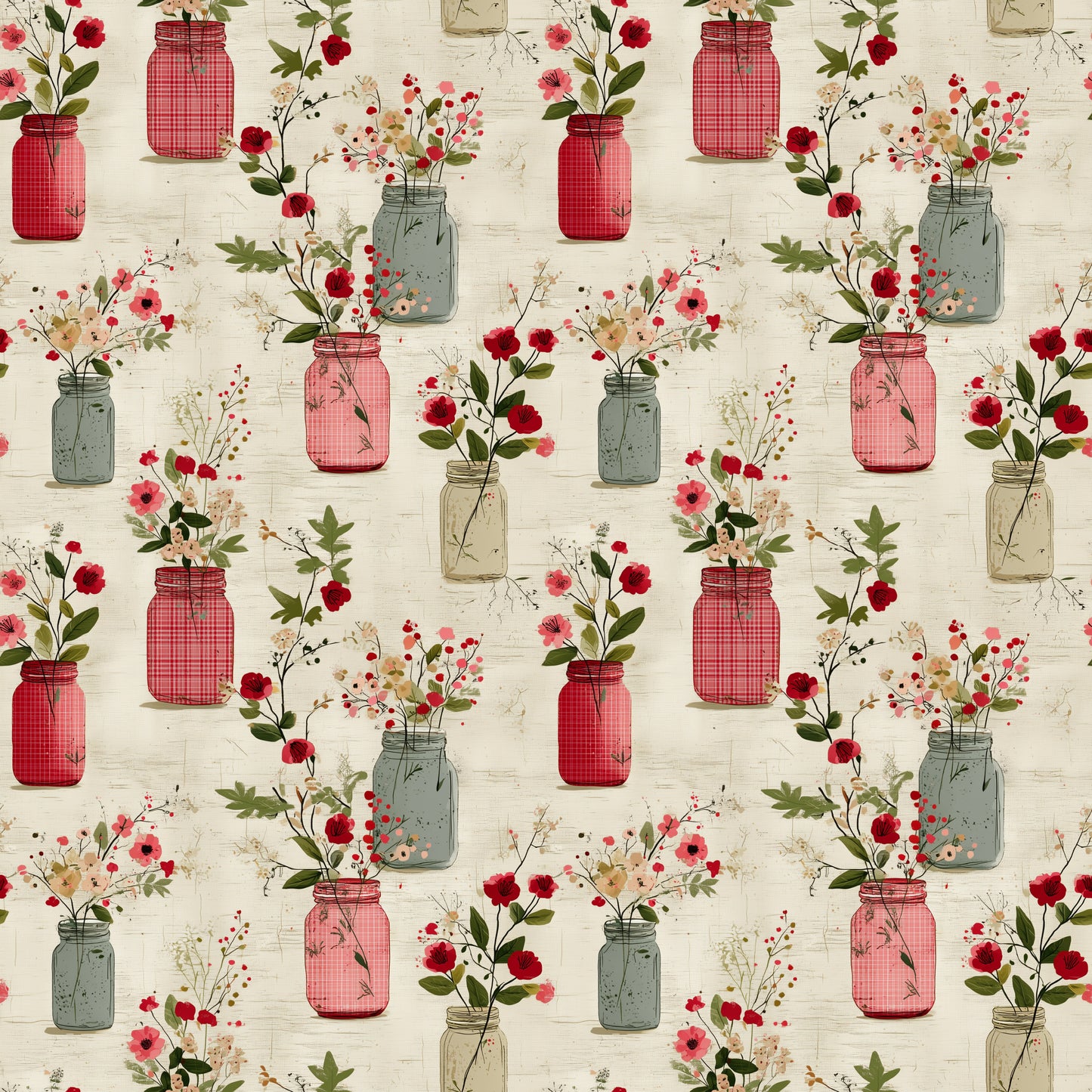 Vintage Flower Vases Digital Seamless Pattern