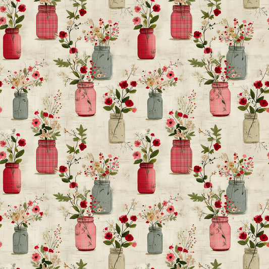 Vintage Flower Vases Digital Seamless Pattern