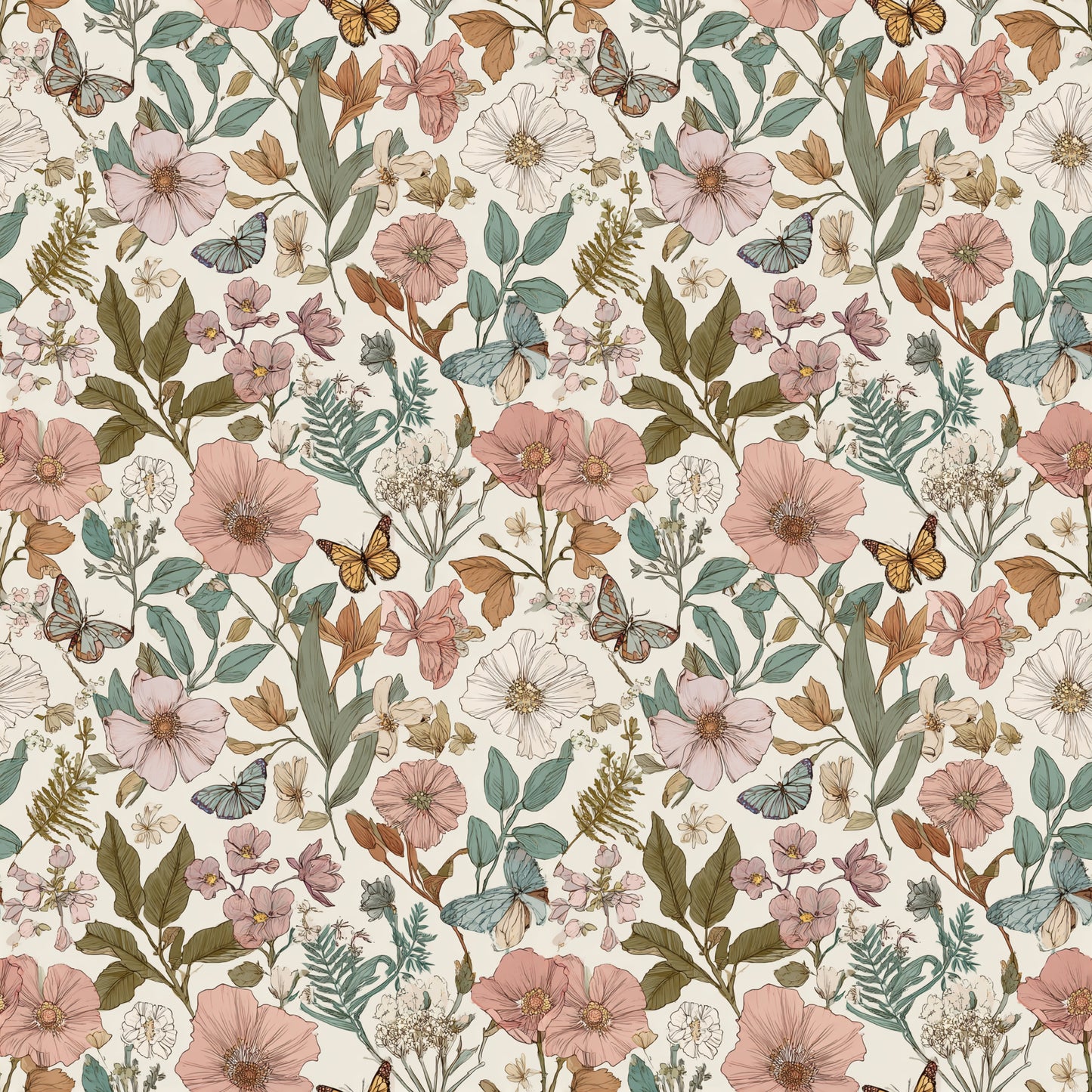 Vintage Garden Digital Seamless Pattern