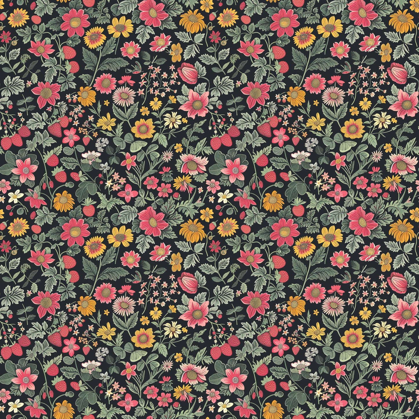 Vintage Strawberry Fields Digital Seamless Pattern