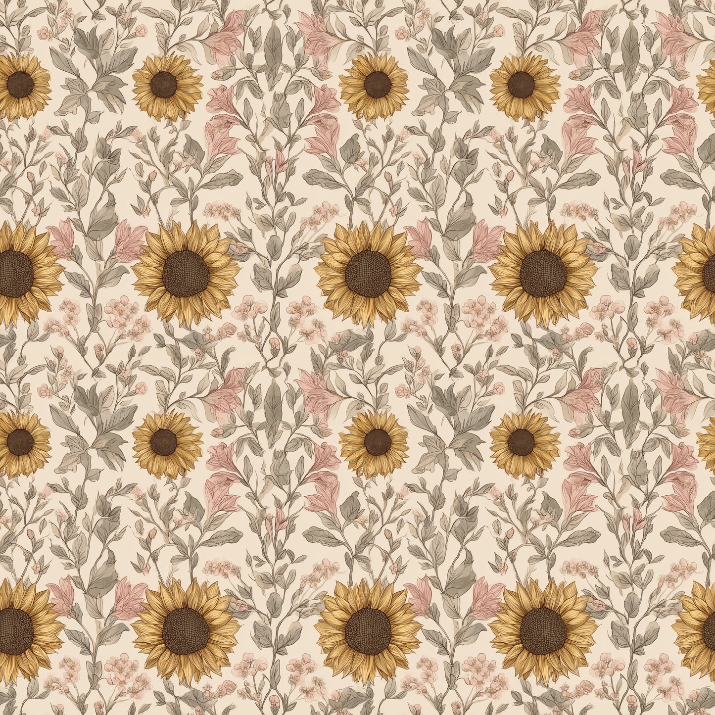 Vintage Sunflowers Digital Seamless Pattern