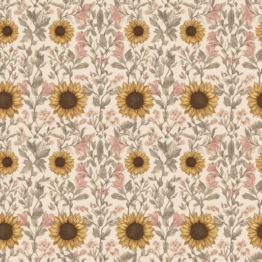 Vintage Sunflowers Digital Seamless Pattern