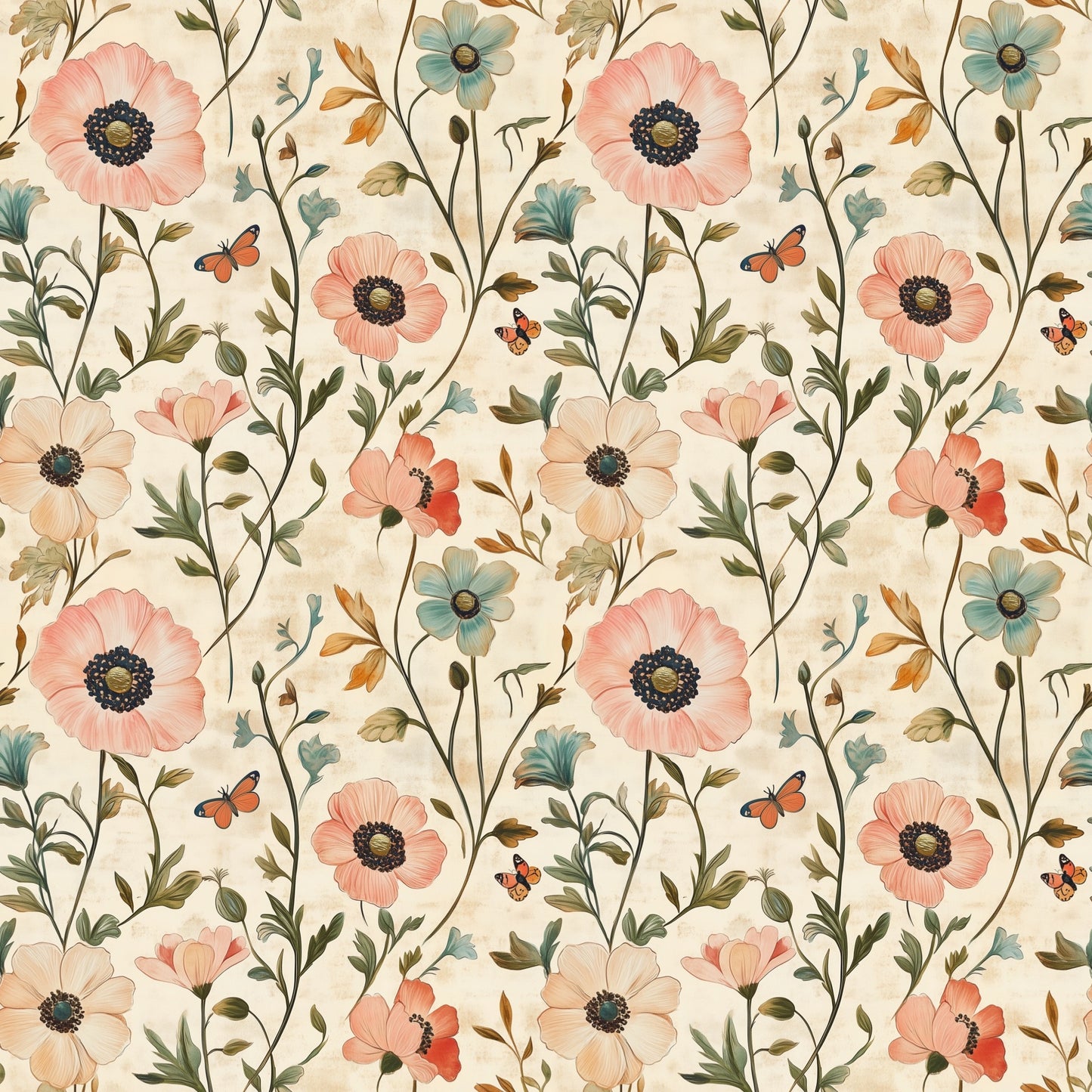 Vintage Meadow Digital Seamless Pattern