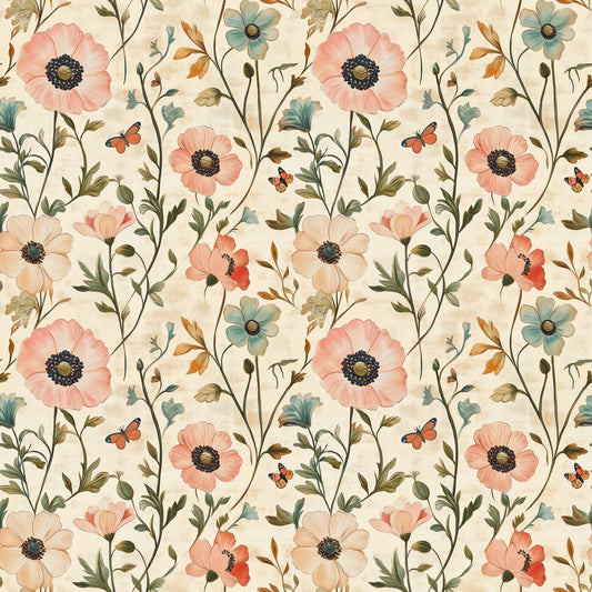 Vintage Meadow Digital Seamless Pattern