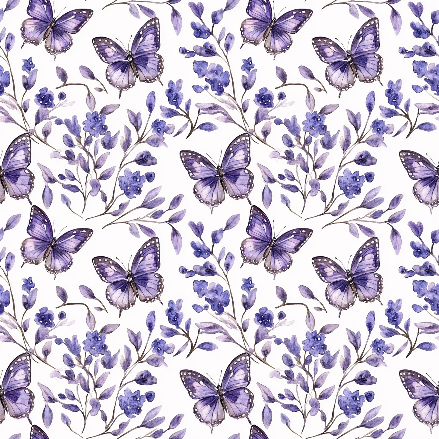 Violet Floral Butterflies Digital Seamless Pattern
