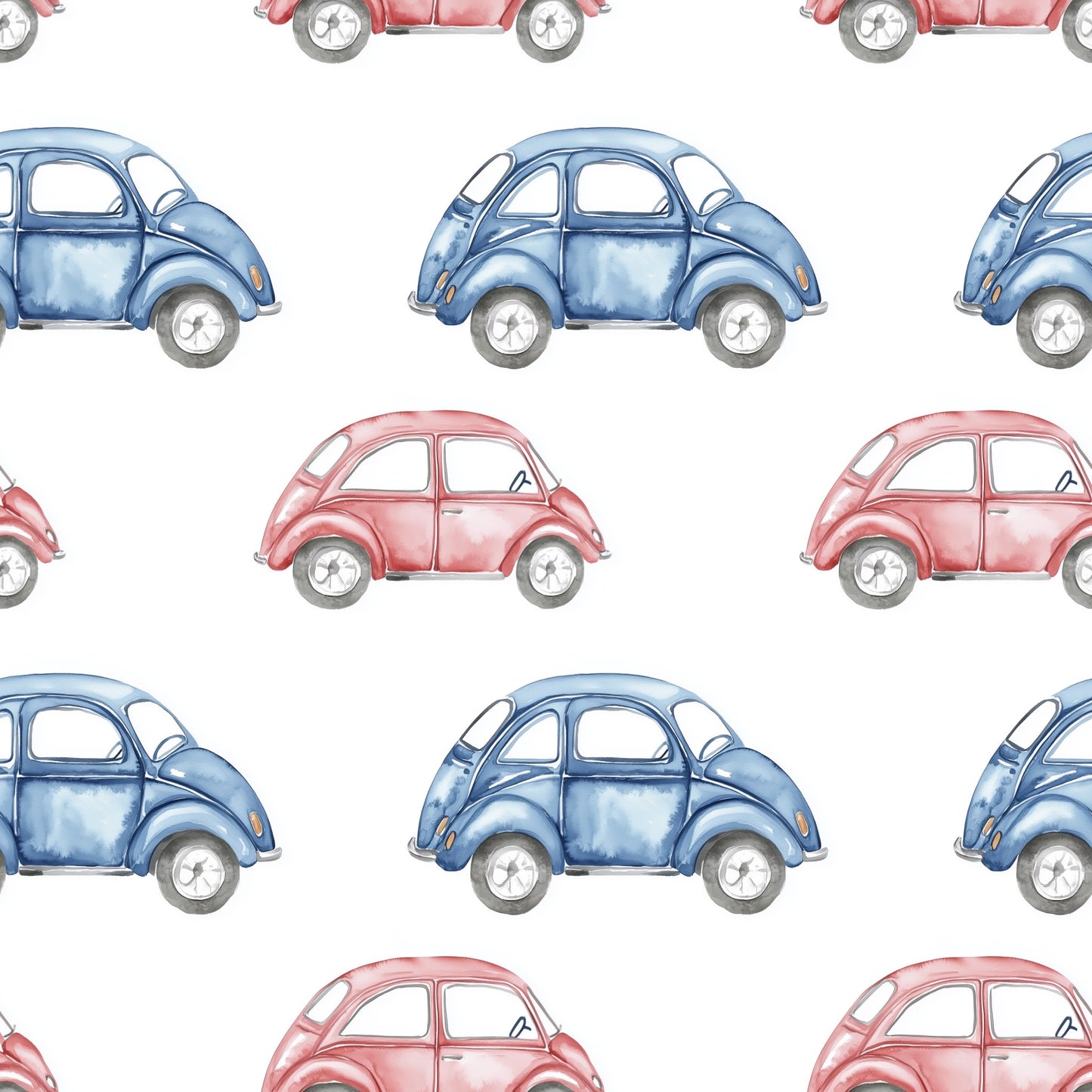 Watercolour Beetle Cars Digital Seamless Pattern