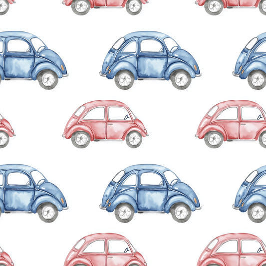 Watercolour Beetle Cars Digital Seamless Pattern