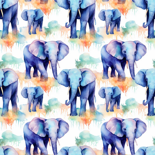 Watercolour Bright Elephants Digital Seamless Pattern
