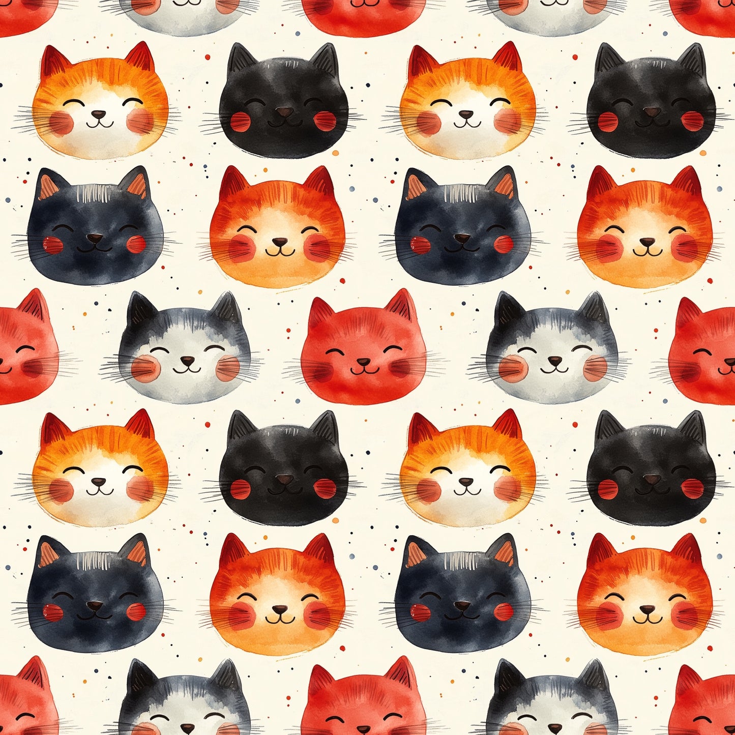Watercolour Cats Digital Seamless Pattern