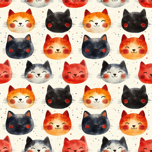 Watercolour Cats Digital Seamless Pattern