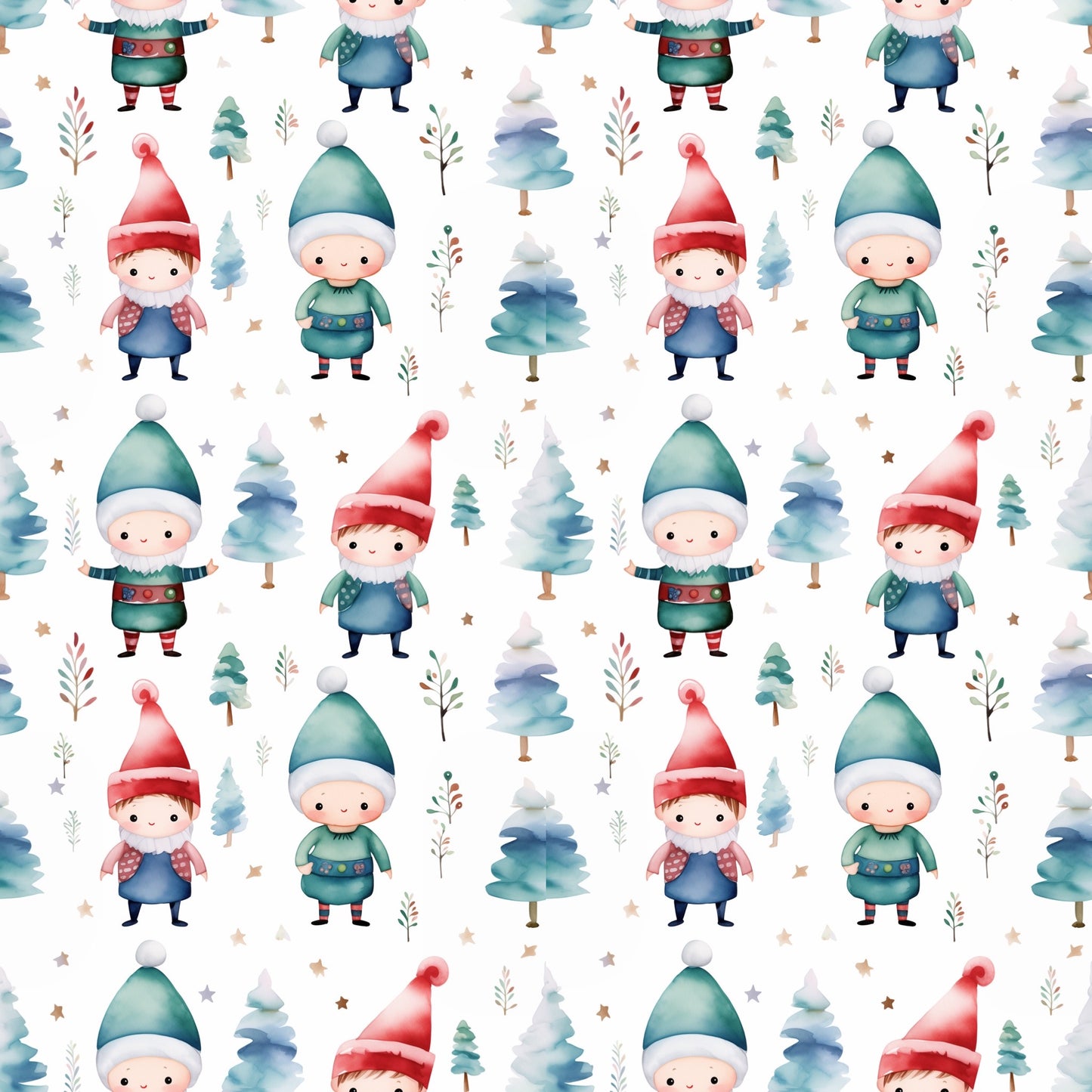 Watercolour Elves Digital Seamless Pattern