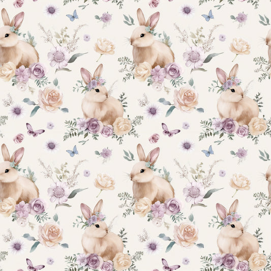 Watercolour Floral Bunnies Digital Seamless Pattern